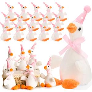 24 Pcs Silly Goose Plush Stuffed Animal Toy Birthday Decorations 8 inch One Silly Goose Baby Shower Party Favor Duck Stuffed Animal with Birthday Hat for Girls Funny Party Supplies (Pink)