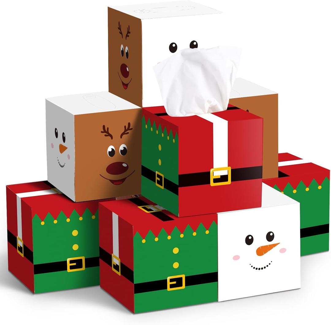 10 Pack Christmas Facial Tissue Cube Boxes Winter Snowman Square Cube Boxes 500 Sheets 3 Ply Xmas Reindeer Tissues Cover for Winter Christmas Holiday Office Car Accessories