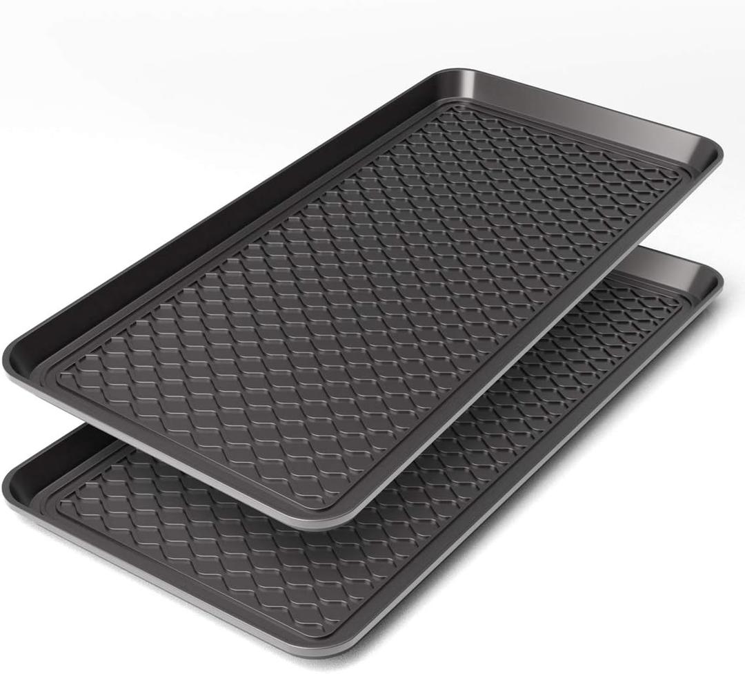 Finorder Multi-Purpose Boot Trays, Set of 2 Black All Weather Heavy Duty Shoe Trays, Pet Feeding Mat, Use for Indoor and Outdoor, 30" x 15" x 1.2"