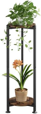 YIZAIJIA Plant Stand Indoor Corner Tall 2 Tier Metal Modern Flower Storage Plant Shelf Holder for Living Room Balcony Garden, Black (2 Tier-Black Round)