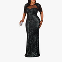 Cololura Sexy Sequin Tassel Mesh Perspective Party Cocktail Bodycon Evening Club Maxi Dress 4XL