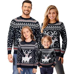 Ugly Christmas Sweaters for Women Men Kids 2024 Family Matching Christmas Sweater Funny Xmas Holiday Knit Pullover (Black)