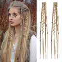 REECHO Clip in Braid Hair Extensions for Women, 16" Boho Dreadlock Clip in Braids with Beads & Charms, 2PCS Synthetic Braided Hairpieces for Cosplay Daily, Medium Blonde with Light Blonde