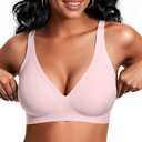 Vertvie Jelly Wireless Bras for Women Push Up Plunge Seamless T-Shirt Bras No Un, derwire Supportive Full Coverage Bralettes, Size M, Rose