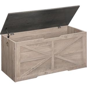 CHOEZON Storage Chest, 39.4" Wooden Storage Trunk, Retro Storage Bench with Safety Hinge, Toy Chest Storage, Farmhouse Style, for Bedroom, Living Room, Charcoal Gray and Greige MCW10HC, 39.4"L x 15.7"W x 19"H