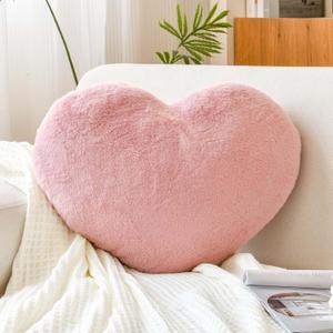 Dusty Pink Heart Pillows, Cute Heart Decorative Pillow, Heart Shaped Throw Pillows for Bed, Faux Rabbit Fur Plush Hoom Decor Pillow Cushion for Chair Sofa Living Room (Mini 12.9" x 9.8")