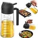 TrendPlain 16oz/470ml Glass Olive Oil Sprayer for Cooking – 2 in 1 Olive Oil Dispenser Bottle for Kitchen Gadgets and Air Fryer Accessories, Salad, BBQ - Black