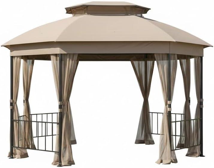 Garden Winds Reinforced RipLock 350 Replacement Canopy Top Cover Compatible with Jefferies 10 x 12 Gazebo Model A101013211 - Beige
