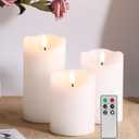 Eywamage White Flameless Pillar Candles with Remote, Flickering Realistic Battery Powered LED Wax Candles,  3" H 4" 5" 6"