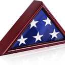 Flag Display Case for Small Flag, 3' x 5' American Flag Shadow Box with HD Tempered Glass and Wall Mount (Not for Burial Flag), Triangle Flag Holder Frame for Folded Flag - Mahogany