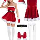 Women's Mrs. Claus Santa Costume 5 Pcs Christmas Dresses for Women Sexy Christmas Lingerie Set Cosplay Outfit, XL