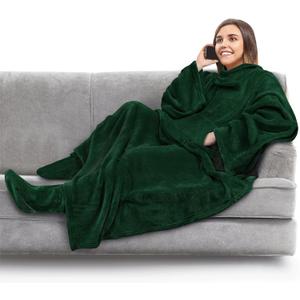 PAVILIA Fleece Blanket with Sleeves, Foot Pockets for Women Men Adults, Plush Wearable Blanket Throw Wrap, Warm Snuggle Blanket Robe, Cozy Gift Ideas Wife Mom, Dark Green