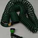 Therwen 75.5 ft Heavy Duty EVA Recoil Garden Hose Curly Water Hose with 7 Pattern Spray Nozzle and Brass Connectors for Garden Watering Cars Washing (Green)