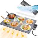 Waterproof Electric Food Warming Mat, Food Grade Silicone Warming Tray with 17 Temp Setting and 6 Hours Timer, Full Surface Warming Mat for Food, Roll Up Food Warmer Mat for Parties (Dark Gray)