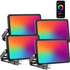 Onforu LED Flood Light Outdoor 25W 2000LM, Color Changing Led Stage Lights Bluetooth APP Control Uplighting, 4 Pack 2700K RGBW Uplights for Events, Spot Lights 16 Million Colors Music Sync, IP66