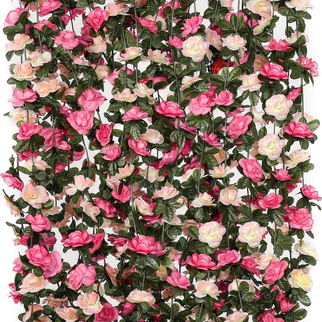KHOYIME 9 Pack 72 FT Artificial Flower Garland, Fake Pink Roses Vines Silk Flowers Faux Plastic Outdoor Hanging Floral Ivy Garland Decorations for Wedding Arch Bedroom Home Wall Backdrop Room Decor