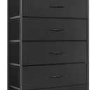 Mifuro Tall Dresser for Bedroom, Vertical Storage Organizer Tower with 7 Drawers, Chest of Drawers with Fabric Bins, Steel Frame, Wood Top for Bedroom, Closet, Entryway- Black