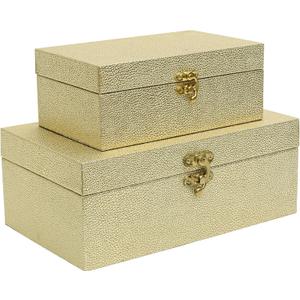 Faux Leather Decorative Storage Boxes Set of 2, Gold