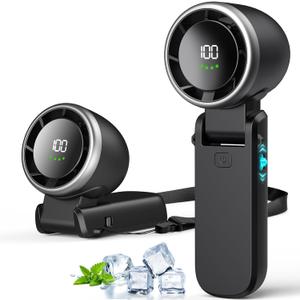 Portable Handheld Turbo Fan, Stepless 100 Gear Wind Rechargeable Personal Hand Fan, 5000mAh Handheld High Speed Fann with Air Turbo Tech, 3 IN 1 Pocket Fans Travel Fans for Outdoor/Indoor Activities (Black)