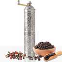 Handmade Turkish Pepper & Coffee Grinder, Refillable Turkish Spice Mill with Adjustable Coarseness, Manual Coffee Mill with Handle, Coffee Grinder Metal with Hand Crank 22 cm-8.66 inch (Silver)