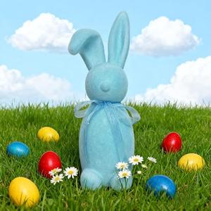 FXXQHT Easter Bunny Decorations - 16.5 Inch Pastel Flocked Bow Tied Bunnies Figurines for Spring Home Decor, Table Centerpieces, Indoor Outdoor Garden Ornaments, Holiday Party Favors