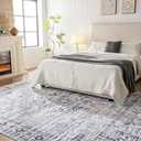 QOTIB 8x10 Washable Area Rug Vintage Distressed, Low Pile Large Rug with Non Slip Backing & Reinforced Edges, Ultra Soft Foldable Indoor Carpet for Living Room, Bedroom, Dining Room, Office, Grey