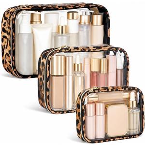 Clear Makeup Bags with Zipper, TSA Approved Travel Toiletry Bag, 3-Pack (Large, Small & Mini) Clear Cosmetic Bag, Waterproof Make Up Bag for Women, Car Bag Organizer & Car Organization Essentials