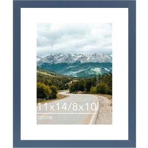 2 x 11x14 Picture Frame with 8x10 Mat Navy Blue, Display 8x10 with Mat or 11x14 Without Mat, Wood 11 by 14 Photo Frame, 11 x 14 Frame for Wall Hanging Display, Navy Blue