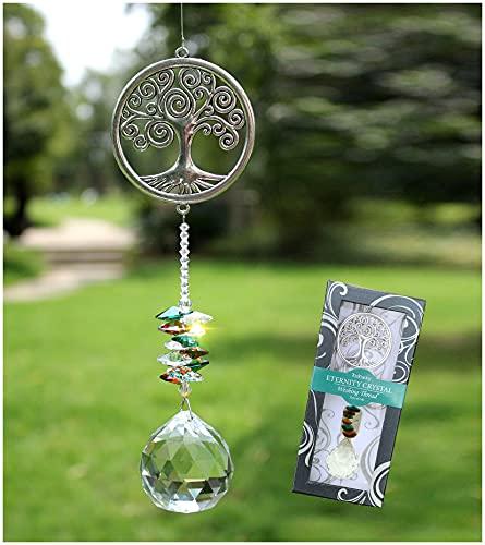 Rosleanny Crystal Garden Suncatcher Hanging Crystals Ornament for Window Rainbow Maker Prisms Home Decor Gift Boxed Sun Catcher Gift Idea for Mom Friends Grandma,Tree of Life