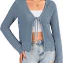 GRACE KARIN Women's Tie Front Long Sleeve Cardigan V Neck Shrug Sweaters for Dresses Denim Blue SIZE: SMALL