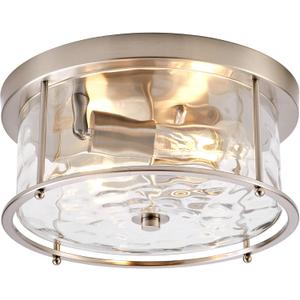 Krychiler Farmhouse Flush Mount Ceiling Light, 2-Light Close to Ceiling Lighting Fixture with Hammered Glass for Living Room Hallway Bedroom Dinning Room (Nickel, 11.8 inch)