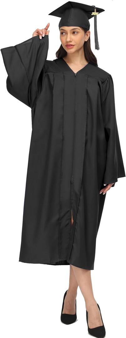 Unisex Matte Graduation Cap and Gown 2026 Tassel Set for High School and Bachelor (54''(5'9''-5'11''), Black)