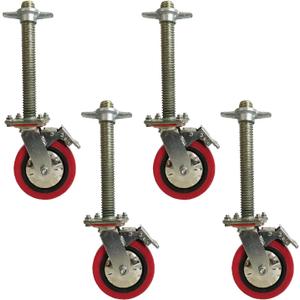 6"x 1.5" Adjustable Leveling Solid Screw Jack Scaffolding Swivel Wheels Casters Dual Locking Set for for Baker-Style Scaffolding, 4 Pack