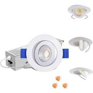 2 Inch 5CCT Gimbal LED Recessed Lights, 360+90 Adjustable Directional Recessed Lighting with Jbox, 2700K-5000K Selectable, Dimmable Eyeball Canless Lights, 5W 550LM, ETL (White, 1 Pack)