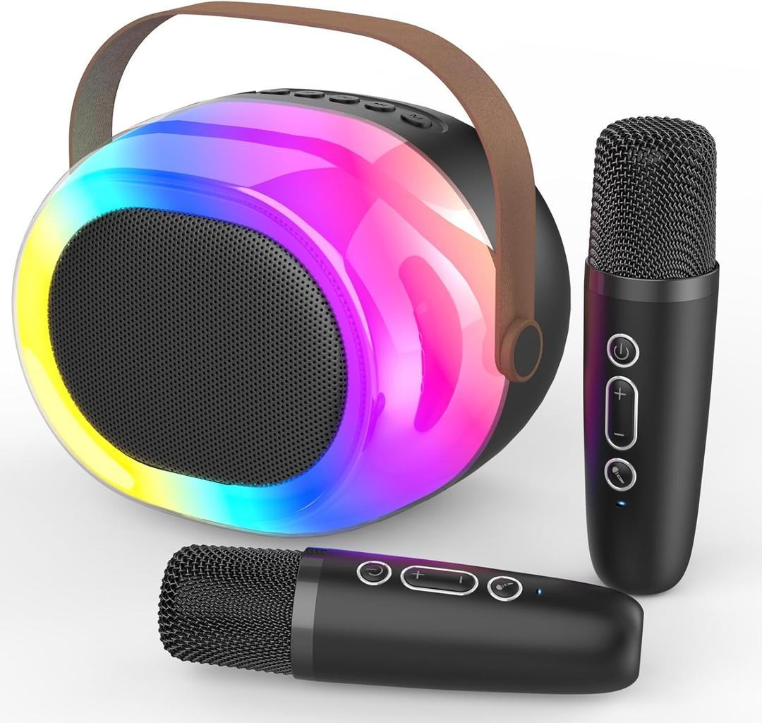 Karaoke Machine for Adults,Portable Bluetooth Speaker with Two Wireless Microphones and Dynamic Lights,Support TF/USB/AUX,Birthday Gifts for Girls/Boys/Men/Women/Family Home Party (Black 2 mics-colorful lights)