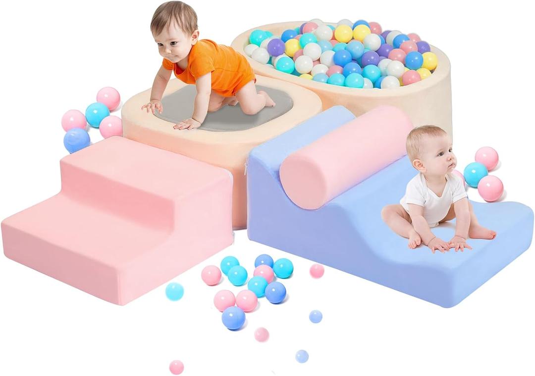 MIND&ACTION 6-Piece Toddler Climbing Toys Indoor, Climbing Toys for 1 Year Old, Soft Play Set Baby Foam Blocks for Toddler 1-3 (Ball Not Included)
