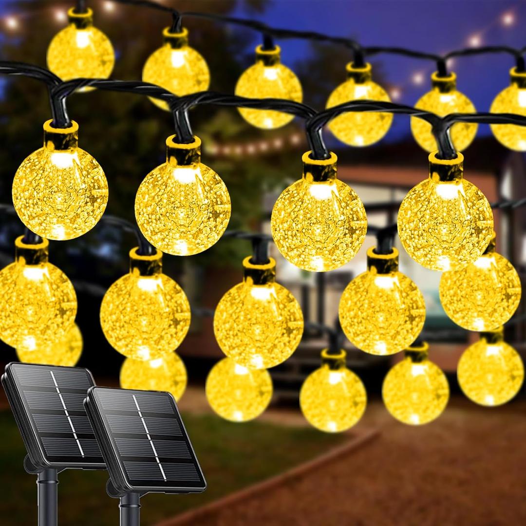 2-Pack 64FT 100 LED Crystal Globe Solar Christmas String Lights Outdoor, Waterproof Solar Lights for Outside, 8 Lighting Modes Christmas Decorations for Garden Yard Porch Wedding Patio(Warm White)