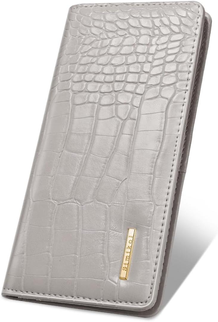Wallet Women Bifold Faux Crocodile Leather Minimalist Slim Thin Long Wallets RFID Blocking Credit Cards Holder Purse with Back Zipper Coin Pocket for Women and Men,Grey