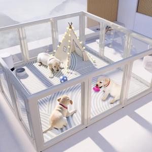 Clear Acrylic Plastic Dog Playpen Indoor,for Puppy Cat Rabbit Ferret Transparent Pet Pen,Easy Assemble Enclosure,Preferable for Small Dogs (12 Panels (White))