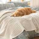 Bedsure ComfyFleece Waterproof Dog Blankets for Large Dogs - Soft Pet Cat Blanket Corduroy Fleece for Bed Protector Washable, Cozy Calming Reversible Furniture Protection,60"x80", Cream