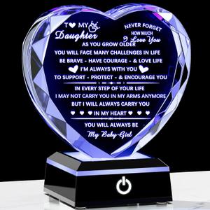 YWHL Daughter Gifts from Mom Dad Birthday Gifts for Daughter Adult to My Daughter Heart Crystal Keepsake with Colorful Base Meaningful Gifts for Daughter on Christmas Graduation Valentine Day