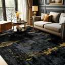 RELEANY Washable 8'x10' Abstract Area Rug for Living Room Black Gold