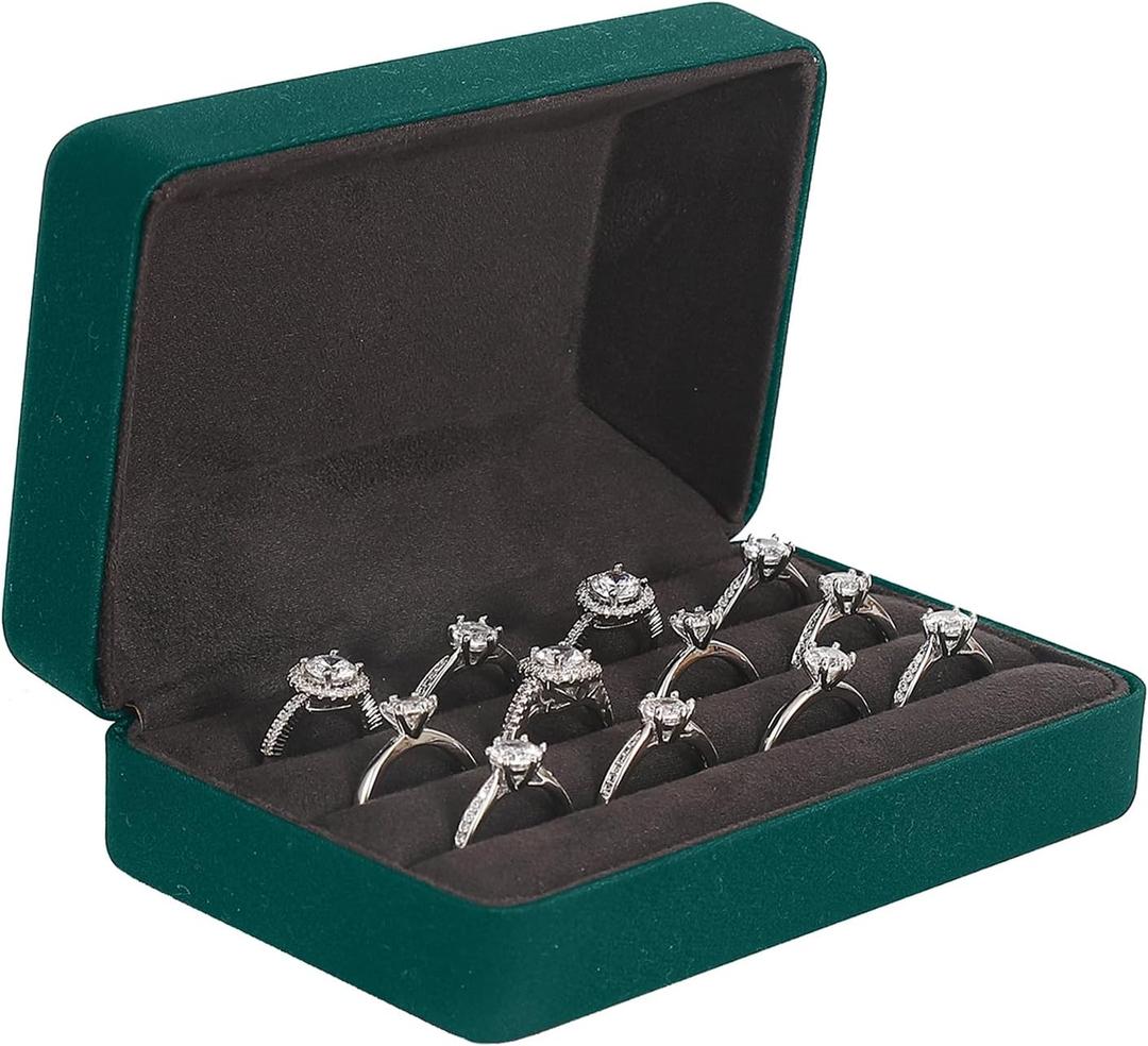 Ring Storage Boxes for Multiple Rings, Compact and Stylish Travel Jewelry case, Portable Small jewelry Organizer Box Tray Gift for Women, Girl(Green)