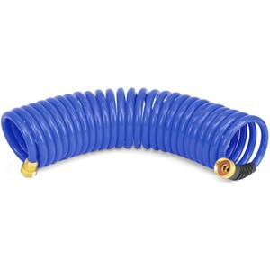 HoseCoil 3/8 inch ID Self Coiling Garden, RV, Marine Outdoor Water Hose (25' Blue)
