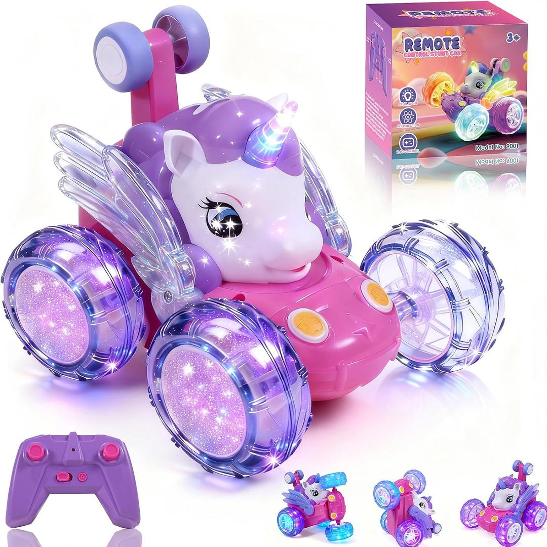 Unicorn Toys RC Car for Girls 4-6 Beginner-Friendly Cute Remote Control Toy - High-Speed All-Terrain 360Flips Stunt & Cool Blinky Lights Ideal Christmas Birthday Gift for Age 3 4 5 6 7 8 - Purlple