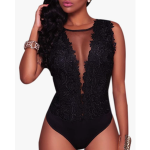 RARITYUS Women Sexy Lace Bodysuit Jumpsuit See Through Mesh Sleeveless/Long Sleeve Tops Swimsuit for Party Outfit XL