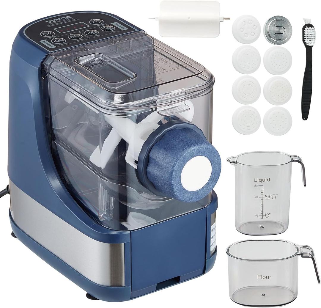 VEVOR Electric Pasta Maker, 150W Automatic Noodle Maker Machine with 8 Pasta Shapes, 4 Intelligent Modes, 500g Flour Capacity Pasta Maker Machine with Measuring Cups, Cleaning Brush for Home Kitchen (Blue1)