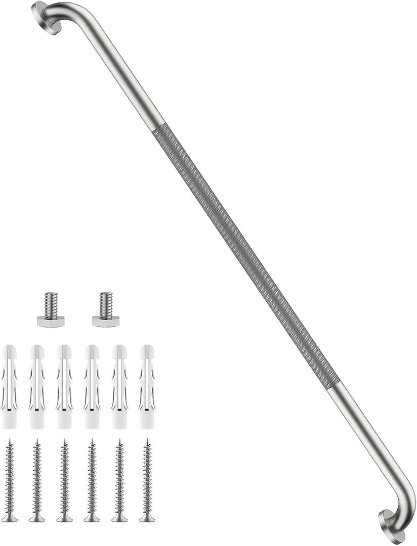 48 Inch Anti Slip Shower Grab Bar, Munzong Bathroom Grab Bar for Showers, Brushed Nickel Knurled Handicap Balance Bar,Safety Hand Rail Support Elderly Senior Assist Bath Handle