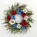 24 Inch Patriotic Wreaths for Front Door, 4th of July Wreaths for Front Door, Peony Eucalyptus Patriotic Summer Flag Wreath Handcrafted Memorial Day Artificial Flowers Wreath for Indoor and Outdoor