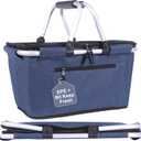 Picnic Basket, SIYUAN Collapsible Shopping Basket with Lid 27L Large Market Basket with Handles Reusable Folding Grocery Basket Insulated Cooler Bag for Picnic Travel, Blue
